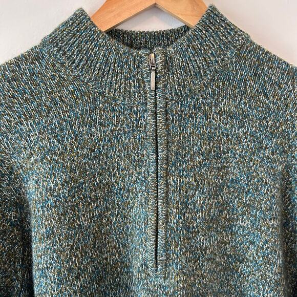 Turtleson Fine Merino Wool Quarter Zip Blue & Green Sweater SZ Large - Picture 5 of 5